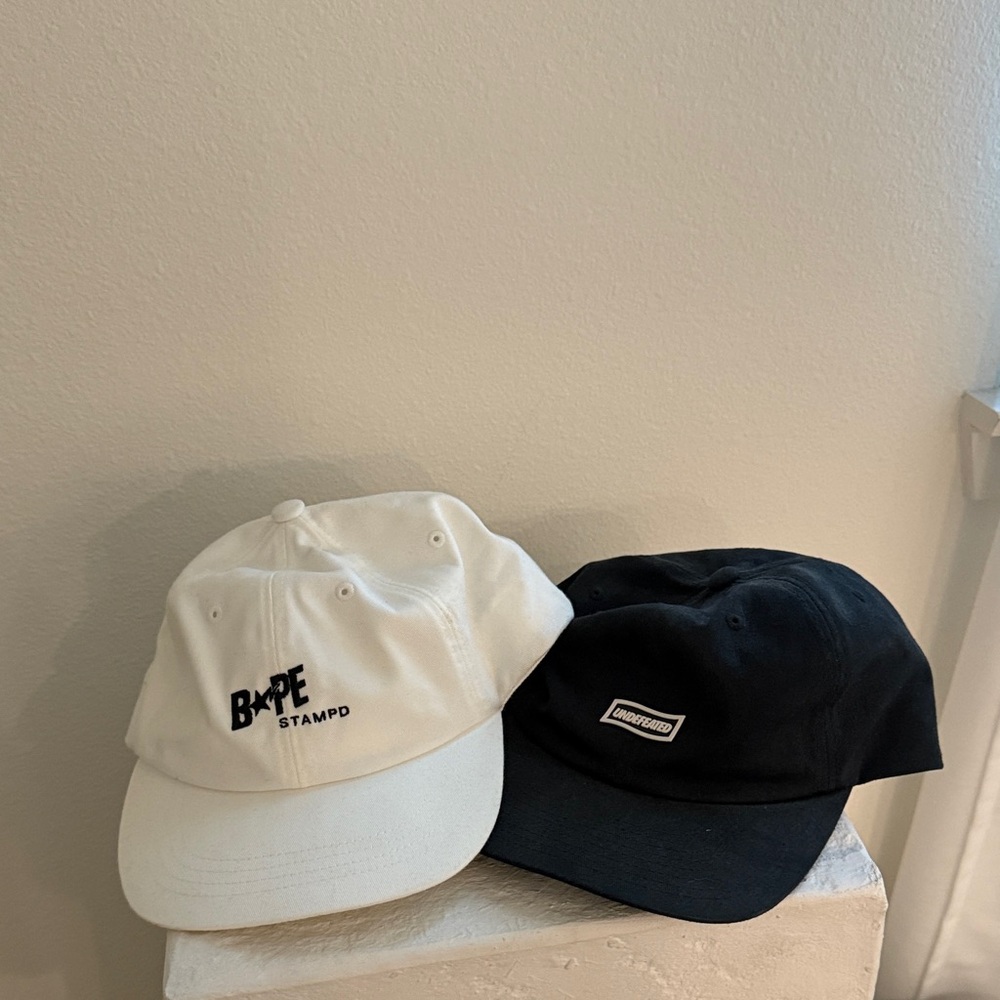 Men’s BAPE X Stamps Cap White & Undefeated Cap Black Set LIKE NEW